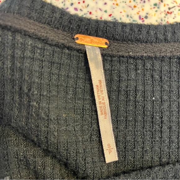 Free People Causal Clash Waffle Knit Black Combo Blouse - Picture 8 of 8